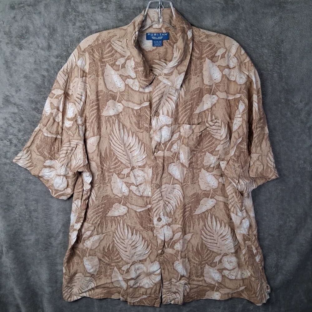 Puritan Hawaiian Shirt Men Size XL Brown Floral Rayon Short Sleeve  Tropical